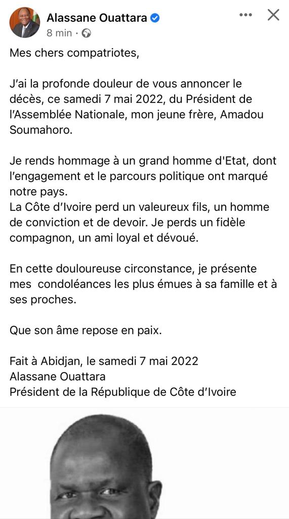 Côte d&rsquo;ivoire : Décès du président de l&rsquo;Assemblée nationale Amadou Soumahoro