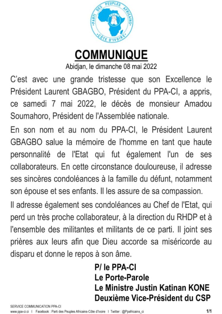Décès de Amadou Soumahoro : Laurent Gbagbo présente ses condoléances au chef de l&rsquo;État