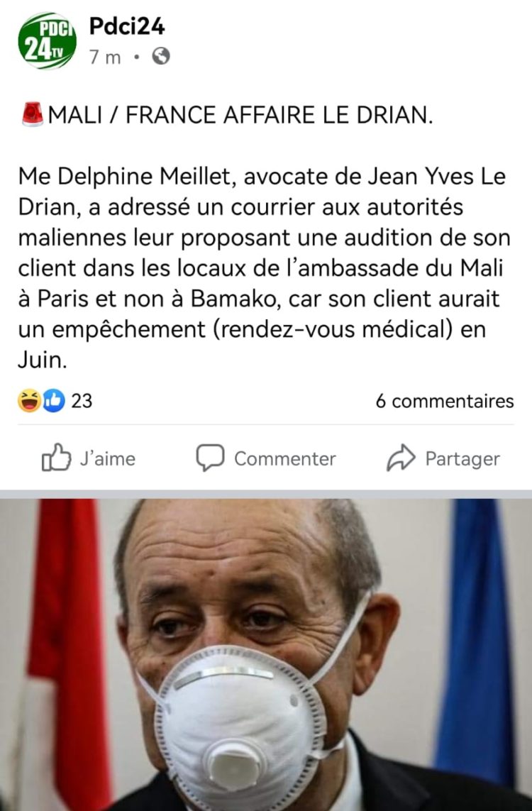 Convoqué par la justice malienne à Bamako : l&rsquo;ancien ministre français Jean-Yves le Drian ne veut pas bouger de Paris