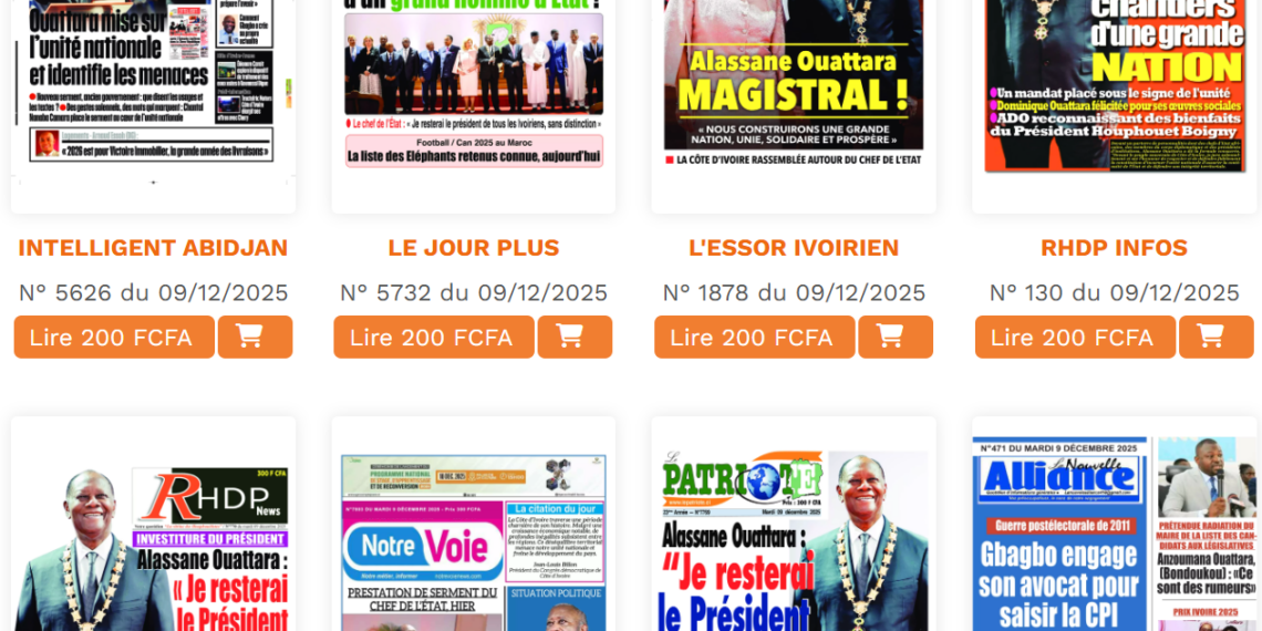 La revue de presse ivoirienne du mardi 9 décembre 2025